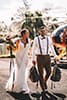 Bride and groom ready for Hawaii helicopter tour