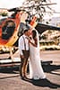 Bride and groom ready for Hawaii helicopter tour